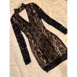 Bebe Long Sleeve Lace Bodycon Dress w/ Choker, XS